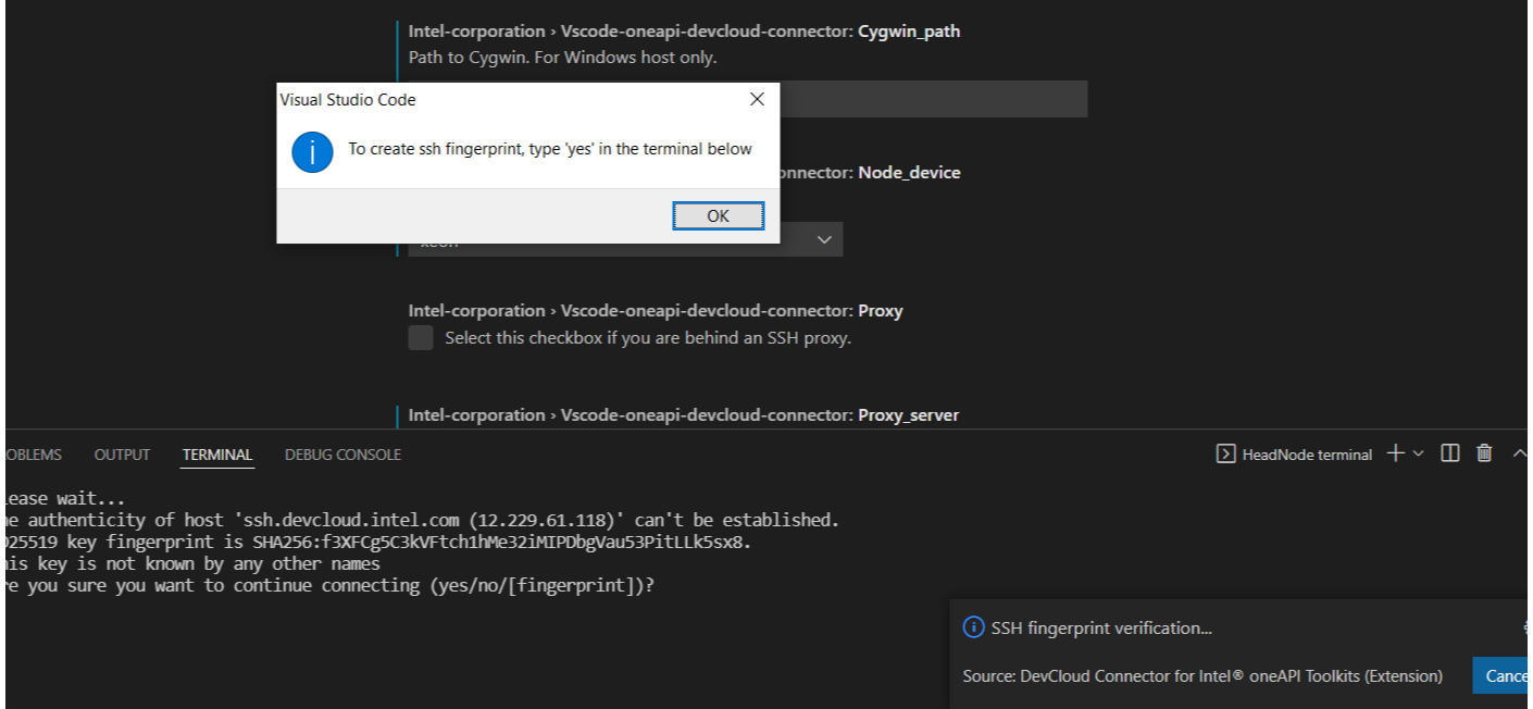 Set connection and Visual Studio Code session settings if needed